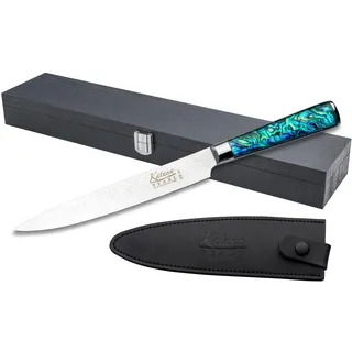 Katana Saya Pearl 20 cm Tranchiermesser – VG-10-Damaststahl mit hohem Kohlenstoffgehalt für extreme Robustheit und Schärfe – Acrylgriff mit Abalone-Muster