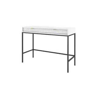 Selsey Vellore Schminktisch Schreibtisch mit Schubladen, Weiß mit geriffelten Fronten und schwarzen Metallbeinen, 104 cm breit