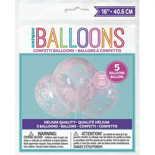 Konfetti-Luftballons - 40 cm - Konfetti mit Rosa Herzen - 5er-Pack