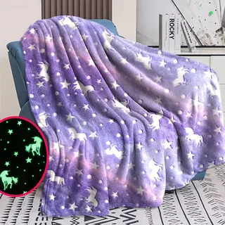 Einhorn Decke Kuscheldecke - 150 x 200 cm Decke Leuchtet im Dunkeln, Warm und Flauschig Kinderdecken für 1-10 Jährige Mädchen und Jungen - Wohndecke für Geschenk (Lila, 150 x 200cm)