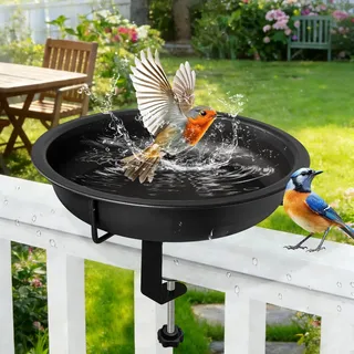 Bseical Vogeltränke Balkon Groß 27cm, Vogelbad Garten Halterung, Vogeltränke Winterfest aus Metall, Vogelbad Balkon, Bird Bath, Futterstation Vögel für balkongeländer, Garten