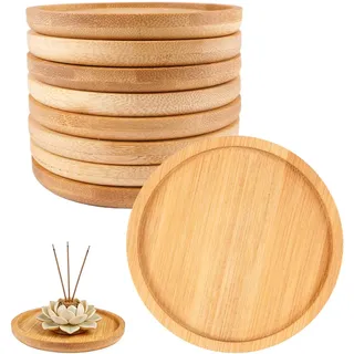 Varenzya 8 Stück Kerzenteller Bambus, Ø 9 cm Runde Kerzenuntersetzer, rutschfest, Hitzebeständig, Bambus Untersetzer, Mosaik Untersetzer für DIY, Tee, Getränke, Aromatherapie, Pflanze, Kerzen