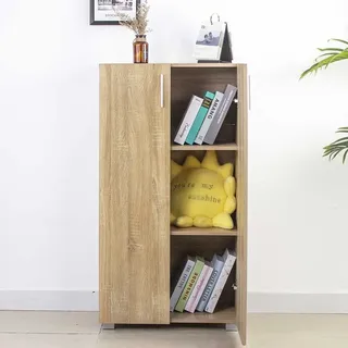 BAKAJI Büroschrank Segeln Bücherregal Schrank 3 Ablagen Dokumentenspeicher Zwei Türen mit Regalen Inneneinrichtung Wohnzimmer aus Holz Größe H 115,5 x 60 x 31 cm (Eiche)