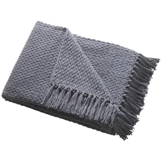 Drift Home - Anthrazit Überwurf mit Quaste (180 x 130 cm) - Nachhaltige recycelte Baumwolle - gewebte Decke - strukturierter Sofaüberwurf