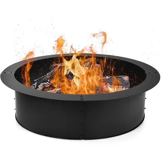 FANTASK Feuerstellenring, 92 cm außen 77 cm innen, runde Feuerschale aus Metall für Garten, Brennschale Feuerschalen für Holzverbrennung Terrasse Camping, Schwarz