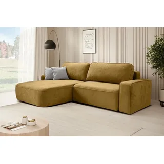 beautysofa Ecksofa TORRE - Links seite Eckcouch L-Form mit Schlaffunktion & Bettkasten - Senf (Velo626) - Gelb
