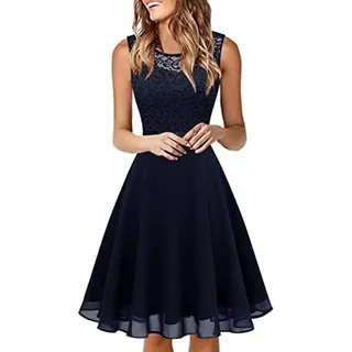 Spitzenkleid Damen Abendkleid Knielang Elegant Party Cocktailkleid Ärmellos Partykleid Sommerkleid High Waist A-Linie Spitze Kleid Chiffon Hochzeitskleid Brautjungfernkleider Festliches Ballkleid