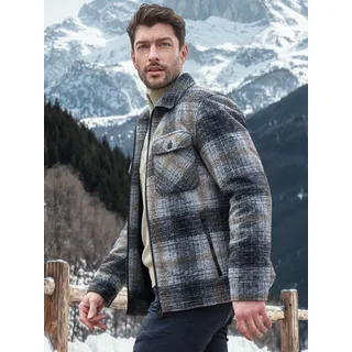 Outdoorjacke LERROS "Karierte Outdoor-Hemdjacke in Woll-Optik", Herren, Gr. M, platinum grau, 100% Polyester, Jacken Outdoorjacke