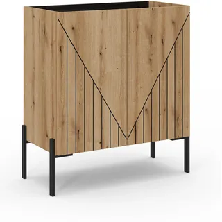 xonox.home Kommode Neo 82x91x40 cm in Korpus und Front Evoke Oak Nachbildung und Schwarze Akzente - Lowboard Schrank Sideboard Anrichte - Basic & natürlich