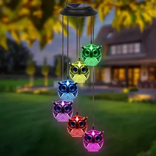 BYZESTY Solarleuchten Windspiele für Außen, Solar Windspiel, Eule Led Solar Windspiel Draußen Hängend Farbwechsel Led Mobile Windspiel Für Draußen Garten Baum Terrasse Hof Balkon Party