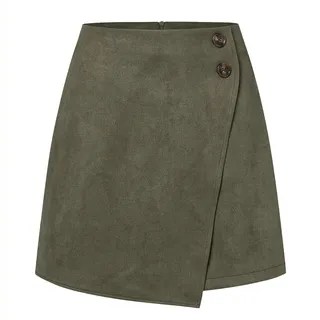 MAOAEAD Unregelmäßiger Damen-Minirock aus Wildleder, hohe Taille, A-Linie, Knopf, Kunstwildleder, Skort für Herbst und Winter, Röcke für Damen 2024 mit Reißverschluss