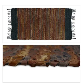 Relaxdays Flickenteppich , Multicolor , Leder, Textil , 70x140 cm , Teppiche und Böden, Teppiche