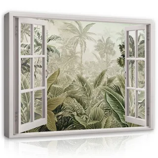 Leinwand Bilder Wald Fenster Natur Leinwandbild XXL Wandbilder Wandbild Wohnzimmer - 80x60 cm | Premium Leinwand