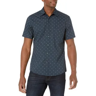 Amazon Essentials Herren Kurzarm-Hawaii-Hemd, Schmale Passform, Marineblau Weiß Ankermuster, XS
