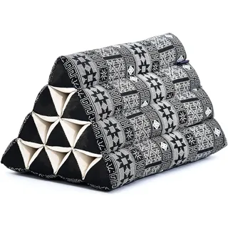 Leewadee Thai Dreieckskissen - Bequemes Rückenstütze Lesekissen Fernsehkissen - Ökologisches Naturprodukt Mit Kapok-Füllung, 50 x 33 x 33 cm, Schwarz
