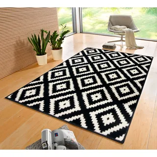 HANSE Home Teppich »Raute« rechteckig 9 mm Höhe Läufer, Kurzflor, Skandi, Raute, Wohnzimmer, Schlafzimmer, Flur, schwarz