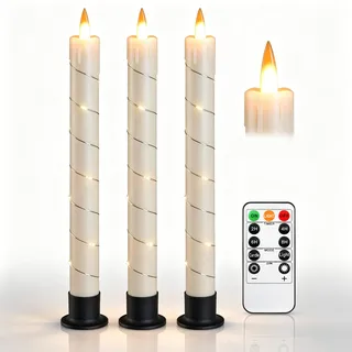 Da by 3 Stück Elfenbein LED Stabkerzen mit Feenlichtkette, Realistische Flackerflamme, Kunststoff Batteriekerzen mit Fernbedienung, Wiederverwendbar & Umweltfreundlich für Innen- und Festdekoration