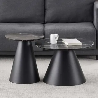 Milton & Oldbrook Couchtisch Set Girona Glänzend Marmor Schwarz - Schwarz