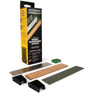 WORK SHARPTM® Guided Sharpening Upgrade Kit - Profi Erweiterungs-Set - mit Messer Schleifsteinen Körnung 220, 800 & Leder - inkl. Abzieh-Paste & Winkel-Hilfe 25° - Hochwertiger Schärfer