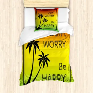 ABAKUHAUS Rasta Mantele, Positive Musik-Beschriftung, Milbensicher Allergiker geeignet mit Kissenbezügen, 135 cm x 200 cm - 80 x 80 cm, Lime Green Gelb Schwarz - Schwarz
