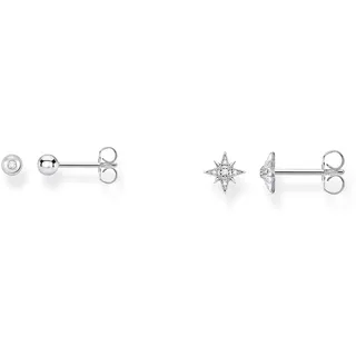 Thomas Sabo Damen Einzel Ohrstecker weißer Stein silber, 925 Sterlingsilber & Damen Single Creolen 925 Sterling Silber (einzelner Ohrring)