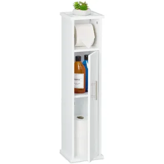 Relaxdays Toilettenpapierhalter stehend, 2 Fächer, Badezimmeregal, HBT: 77x18,5x17,5 cm, WC Papier Schrank, weiß/silber