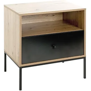 HAKU Konsolentisch Eiche und Schwarz – Moderne schmale Konsole in rechteckiger Form, aus Metall und MDF, mit Schublade Maße: B 55 × H 60 × T 42 cm Style: Modern