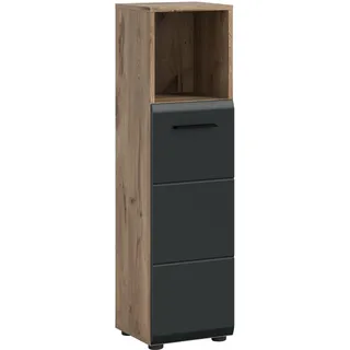 xonox.home – Standschrank hoch Ice 30x110x30 cm in Korpus Nox Oak Nachbildung und Front schwarz matt – Schrank Badezimmer-Hochschrank – modern & schlank