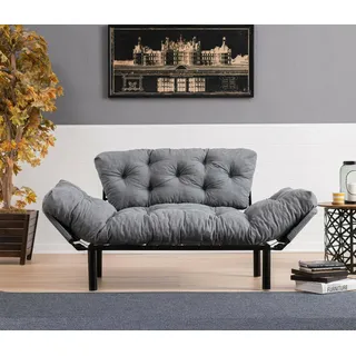 Dmora - 2-Sitzer SchlafsofaZeeusis, Verwandelbares Sofa, Lineare Stoffstruktur, Schlafsessel mit Stauraum, 155x70 h85 cm, Grau