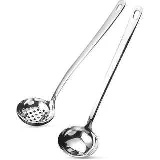 Ibenzoa® 2‐teiliges Küchenlöffel-Set aus Edelstahl 18/8, 28 cm – Schöpf- & Schaumlöffel, 2,9 inch breit, 2,5 cm tief, spülmaschinenfest - Silber
