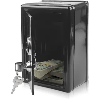 Spardose Tresor, Sparschwein mit Geldeinwurfschlitz, Mini Safe Tresor, Metall Piggy Bank, Spardosen mit 2 Schlüssel, Geldsparbox, H: 18cm L: 12cm B: 9,5cm, Sparkasse für Geldbox, Sparen (Black)