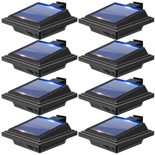 BILLION DUO Dachrinnen Solarleuchten für den Außenbereich, 8er Solarlampen für Außen Garten, Wasserdichte 40 LEDs Zaunbeleuchtung, Schwarz Solar Wandlampe Kaltweißes Solarlicht für Garage, Terrase