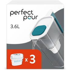 Aqua Optima Perfect Pour Wasserfilterkanne & 3 x 30 Tage Evolve+ Wasserfilterkartusche, 3,6 Liter Fassungsvermögen, zur Reduzierung von Mikroplastik, Chlor, Kalk und Verunreinigungen, Blau