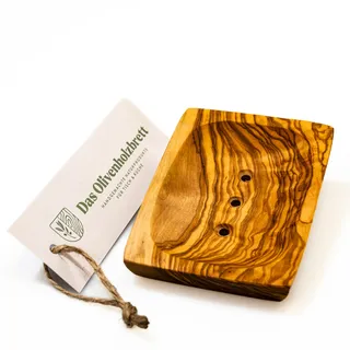 DAS OLIVENHOLZBRETT® Seifenschale mit Löchern und Wasserrinne unter der Ablage/Seifenablage Olivenholz/Seifenhalter aus Holz/rechteckig/eckig/aus Olivenholz/Holz 13cm