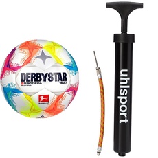 Derbystar Unisex - Erwachsene, Ball, Multicolor, 5 & uhlsport Ballpumpe klein (6"), für Fußball, Volleyball & Co.
