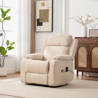 MODFU Multifunktionaler Relaxsessel mit Getränkehalter und seitliche Aufbewahrungstasche Loungesessel mit verstellbarer Rückenlehne Loungesessel mit Massage- und Wärmefunktion Für Wohnzimmer oder Arbeitszimmer geeignet Hellkhaki