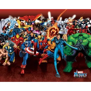 Pyramid International Mini-Poster, Motiv: Attack Marvel Heroes, Kunststoff/Glas, mehrfarbig, 40 x 50 x 1,3 cm