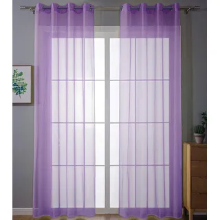 2er-Pack Ösen Gardinen Transparent Vorhang Set Wohnzimmer Voile Ösenvorhang Bleibandabschluß HxB 175x140 cm Lila, 203322