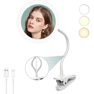 TUSHENGTU 6.5" kosmetikspiegel mit Beleuchtung mit Schwanenhals, Flexibler schminkspiegel mit LED Licht, USB wiederaufladbar Tisch rasierspiegel dusche, reisespiegel,Weiß(T03 1X)