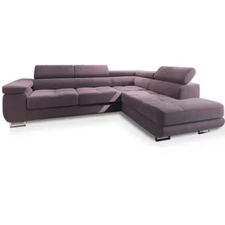 Masseno Ecksofa Selva R-S Lila Velours-Stoff mit Schlaffunktion , Holz , L-Form,L-Form , 275x202 cm , Wohnzimmer, Sofas & Couches, Wohnlandschaften, Ecksofas