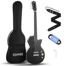 Donner E-Gitarre Set E Gitarren LP-Stil 39 Zoll Voller Größe mit Tasche, Gurt, Kabel (Schwarz)