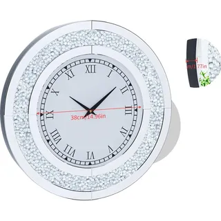 Wanduhr, modernes rundes Design, Funkel-Effekt, Silber 60CM