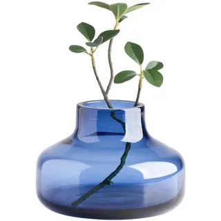 Torre & Tagus Einfarbige, runde Glasvase für Blumen – 10.2 cm hoch, einzigartige Blumenvase, klare, Knospenvase als dekoratives Regal-Dekor oder Hochzeitsgeschenk, Blau