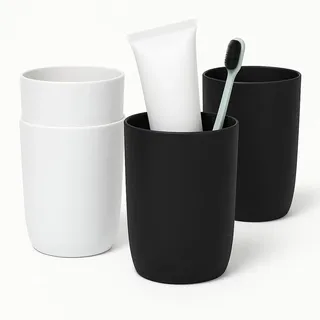 Topsky 4 Stück zahnputzbecher,zahnputzbecher Kinder,zahnputzbecher Set,trinkbecher Kunststoff,für Erwachsene,Jugendliche und Kinder (280ml, Schwarz+Weiß)
