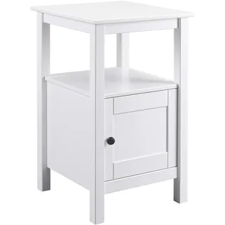 Inter Link - Beistelltisch – Kiefer Massivholz – 1 Tür & 1 Ablage – Storage Tisch – Stauraum-Möbel - Landhausstil – Nachttisch - Flurtisch Weiß lackiert - 1T
