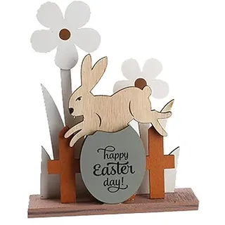 HERZWILD Osterhase Deko aus Holz - Osterdeko Holz Hase Deko Aufsteller für Ostern, Osterdekoration Garten - E-1pcs braun