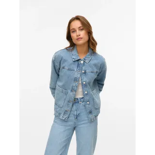 Jeansjacke VERO MODA "VMJAMIE LS DENIM SHACKET MIX NOOS", Damen, Gr. M, blau (light blau denim), Denim/Jeans, Obermaterial: 80% Baumwolle, 20% Polyester, unifarben, loose fit normal, Jacken Jeansjacke, Baumwollmischung