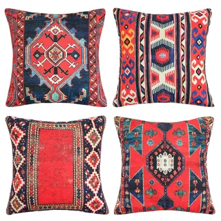 Kissenbezug Boho 40x40 Outdoor Kissen Sofakissen Dekokissen Kissenhülle Rot Retro Abstrakte Geometrische Orientalisch Teppich Muster Kissenbezüge für Sofa Schlafzimmer Wohnzimmer Bauernhaus 4er Set
