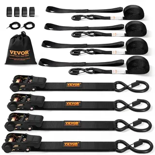 VEVOR 4er-Set Spanngurt 0,025 x 4,6 m Zurrgurt 998 kg Ratschenzurrgurt Polyester-Gurt Kohlenstoffstahl-Haken Befestigungsgurt Ratschenspanngurt Ideal für Motorräder Fahrräder Kajaks UTV Boote ATV