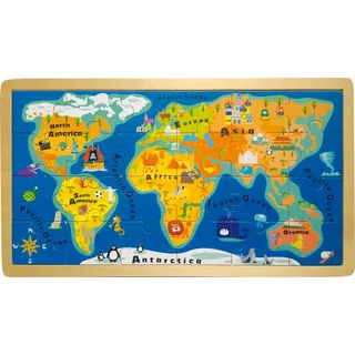 small foot Rahmenpuzzle Weltkarte aus Holz, schult das Wissen über Kontinente und Ozeane, ab 4 Jahren, 4240